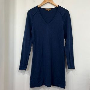 Cassis Merino Wool Blend V Neck Long Sleeve Dress in Navy Blue Size S